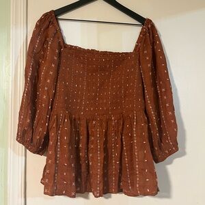 Matilda Jane Good Hart Women’s Kimbell Brown Smocked Blouse XL